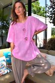 Izi Cheesecloth Button Tee Candy